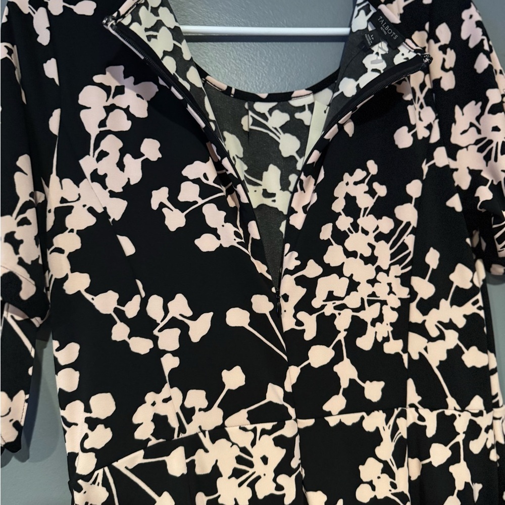 Talbots Black and White A-Line Midi Dress with Flutter Sleeves - Picture 4 of 8
